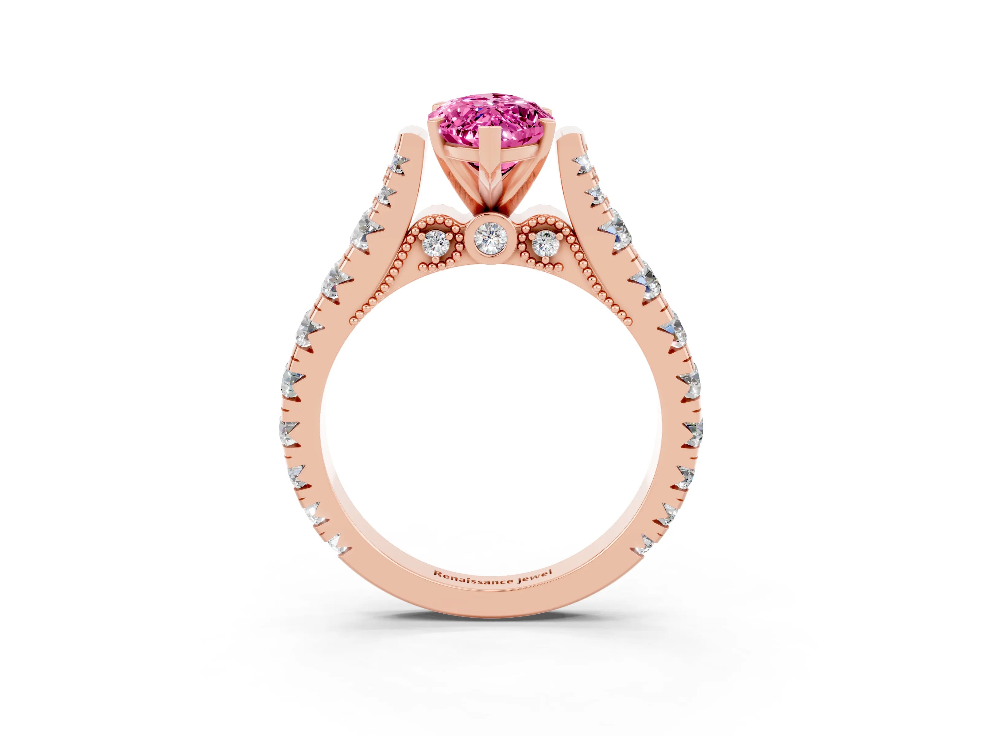Rose gold Marquise Cut Pink Sapphire Classic Solitaire Ring with Pavé Band and Four-Prong Setting_15