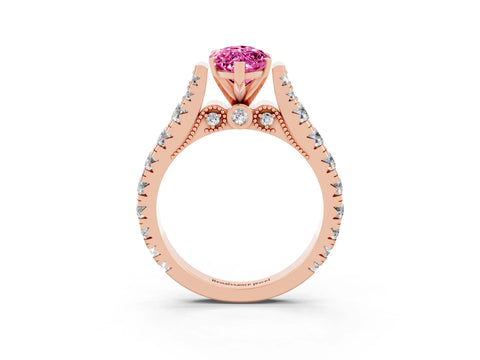 Rose gold Marquise Cut Pink Sapphire Classic Solitaire Ring with Pavé Band and Four-Prong Setting_15