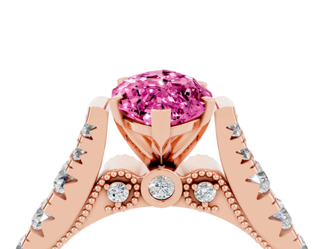 Rose gold Marquise Cut Pink Sapphire Classic Solitaire Ring with Pavé Band and Four-Prong Setting_16