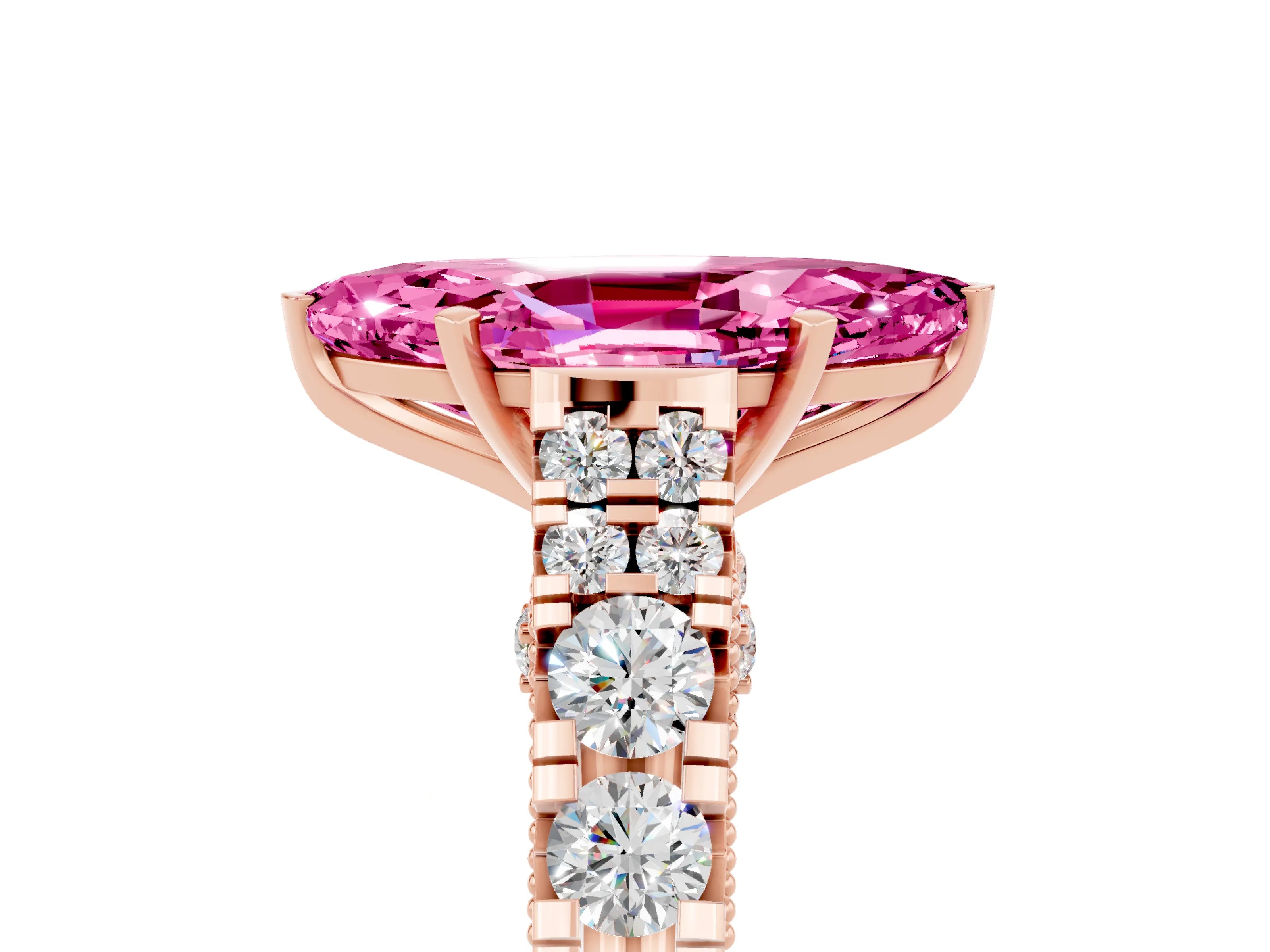 Rose gold Marquise Cut Pink Sapphire Classic Solitaire Ring with Pavé Band and Four-Prong Setting_17