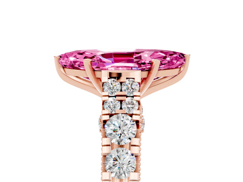 Rose gold Marquise Cut Pink Sapphire Classic Solitaire Ring with Pavé Band and Four-Prong Setting_17