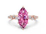 Rose gold Marquise Cut Pink Sapphire Cluster Side Stone Solitaire Ring with Prong Setting_71