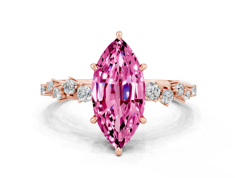 Rose gold Marquise Cut Pink Sapphire Cluster Side Stone Solitaire Ring with Prong Setting_71