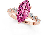 Rose gold Marquise Cut Pink Sapphire Cluster Side Stone Solitaire Ring with Prong Setting_72