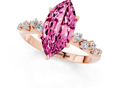 Rose gold Marquise Cut Pink Sapphire Cluster Side Stone Solitaire Ring with Prong Setting_72