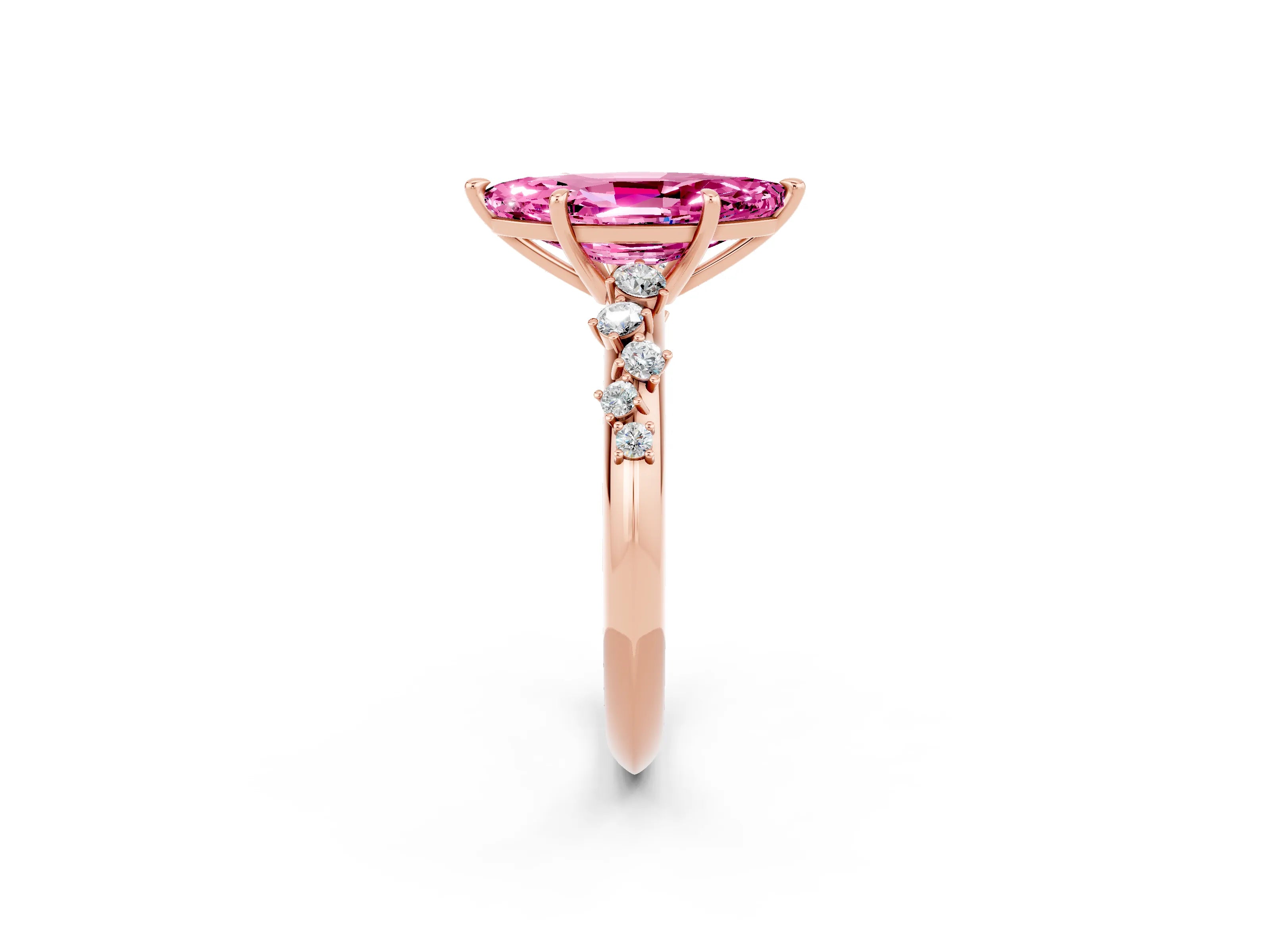 Rose gold Marquise Cut Pink Sapphire Cluster Side Stone Solitaire Ring with Prong Setting_73