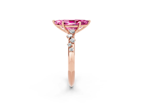 Rose gold Marquise Cut Pink Sapphire Cluster Side Stone Solitaire Ring with Prong Setting