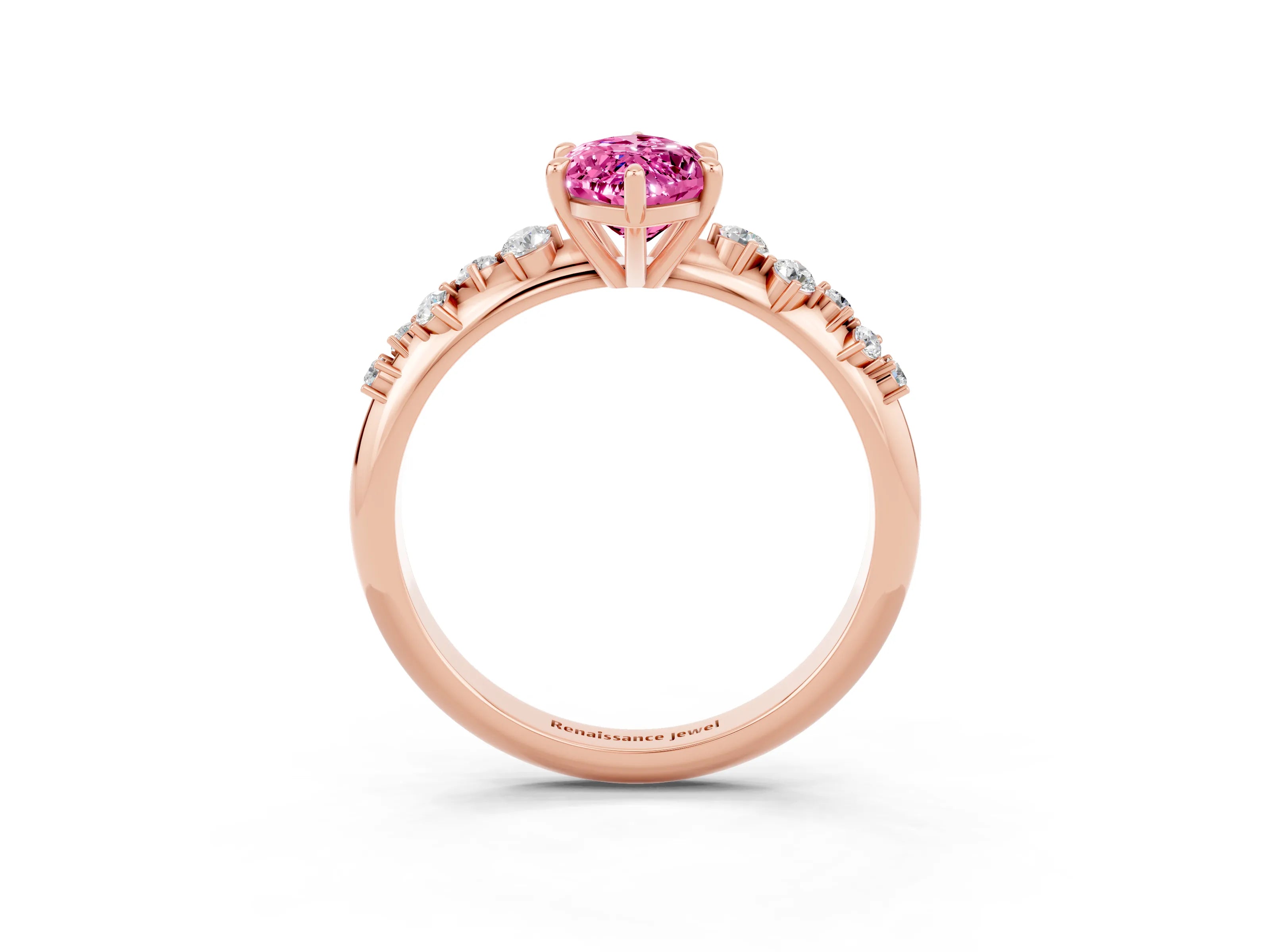 Rose gold Marquise Cut Pink Sapphire Cluster Side Stone Solitaire Ring with Prong Setting_74