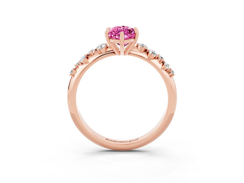 Rose gold Marquise Cut Pink Sapphire Cluster Side Stone Solitaire Ring with Prong Setting_74
