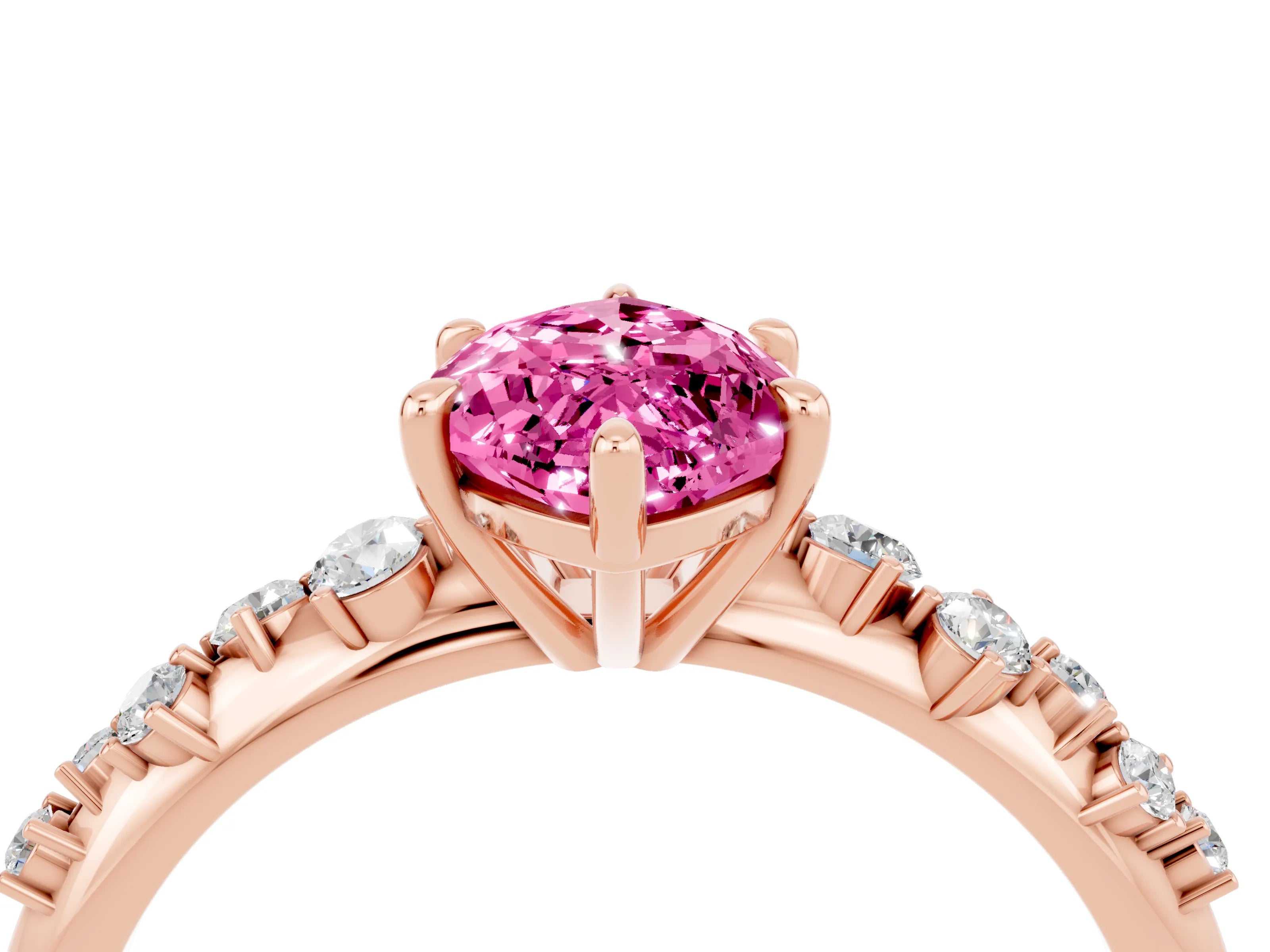 Rose gold Marquise Cut Pink Sapphire Cluster Side Stone Solitaire Ring with Prong Setting_75