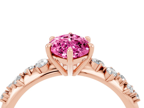 Rose gold Marquise Cut Pink Sapphire Cluster Side Stone Solitaire Ring with Prong Setting_75