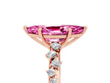 Rose gold Marquise Cut Pink Sapphire Cluster Side Stone Solitaire Ring with Prong Setting_76