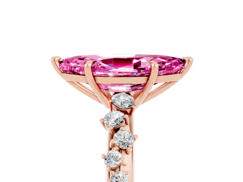 Rose gold Marquise Cut Pink Sapphire Cluster Side Stone Solitaire Ring with Prong Setting_76