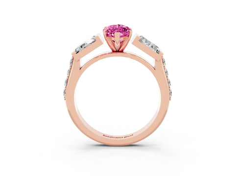 Rose gold Marquise Cut Pink Sapphire Engagement Ring with Baguette Side Stones and Channel Set Band_3