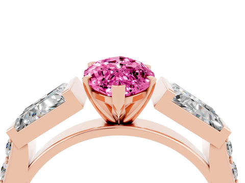 Rose gold Marquise Cut Pink Sapphire Engagement Ring with Baguette Side Stones and Channel Set Band_4