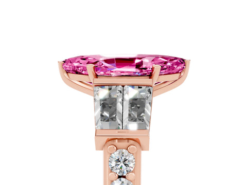Rose gold Marquise Cut Pink Sapphire Engagement Ring with Baguette Side Stones and Channel Set Band_5
