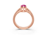 Rose gold Marquise Cut Pink Sapphire Engagement Ring with Milgrain Channel Set Band and Prong Setting_27