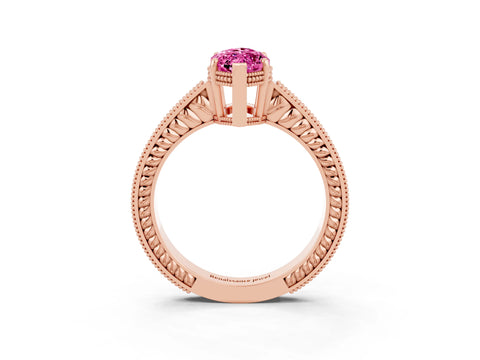 Rose gold Marquise Cut Pink Sapphire Engagement Ring with Milgrain Channel Set Band and Prong Setting_27