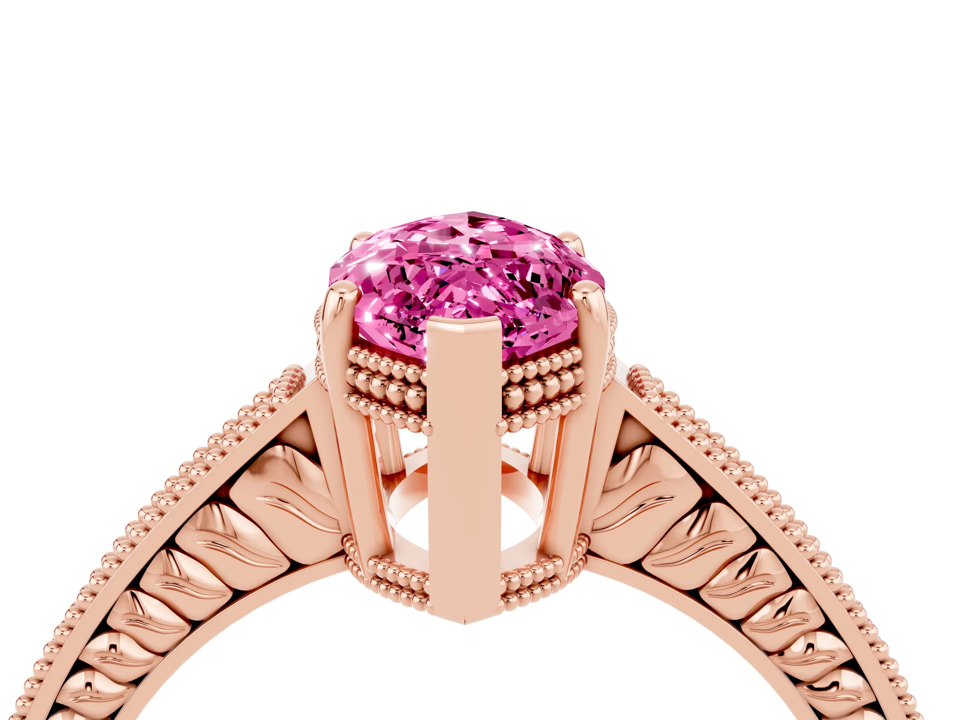 Rose gold Marquise Cut Pink Sapphire Engagement Ring with Milgrain Channel Set Band and Prong Setting_28
