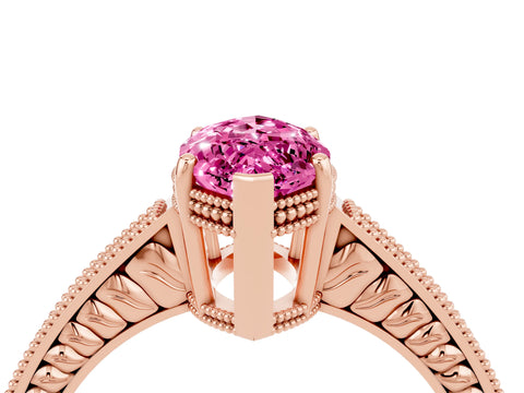 Rose gold Marquise Cut Pink Sapphire Engagement Ring with Milgrain Channel Set Band and Prong Setting_28