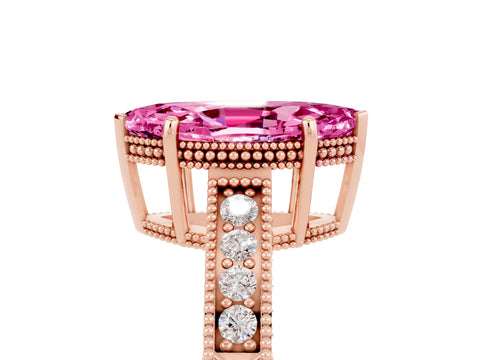 Rose gold Marquise Cut Pink Sapphire Engagement Ring with Milgrain Channel Set Band and Prong Setting_29