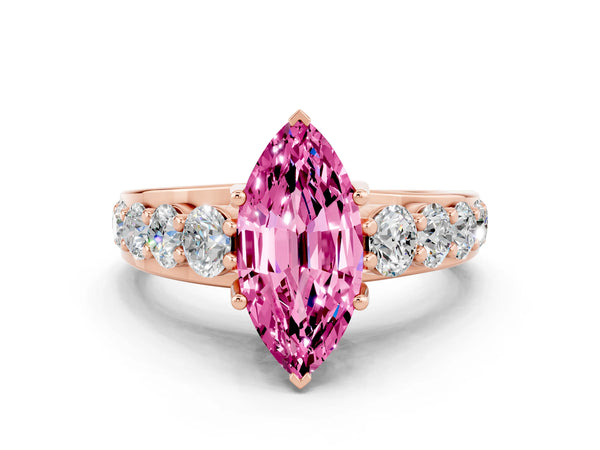 Rose gold Marquise Cut Pink Sapphire Engagement Ring with Pavé Band and Four-Prong Setting