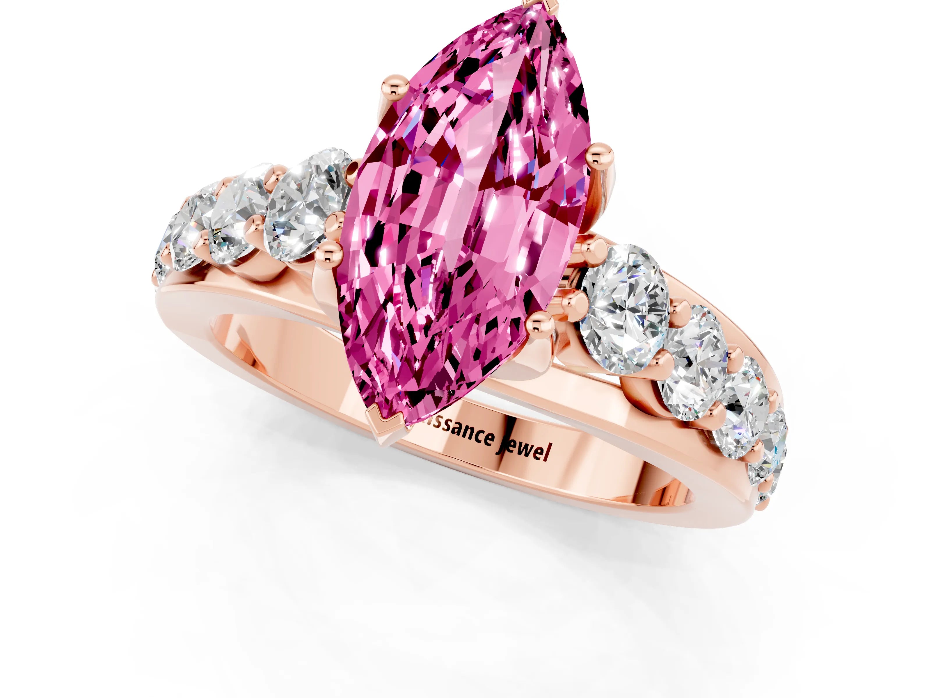 Rose gold Marquise Cut Pink Sapphire Engagement Ring with Pavé Band and Four-Prong Setting_1