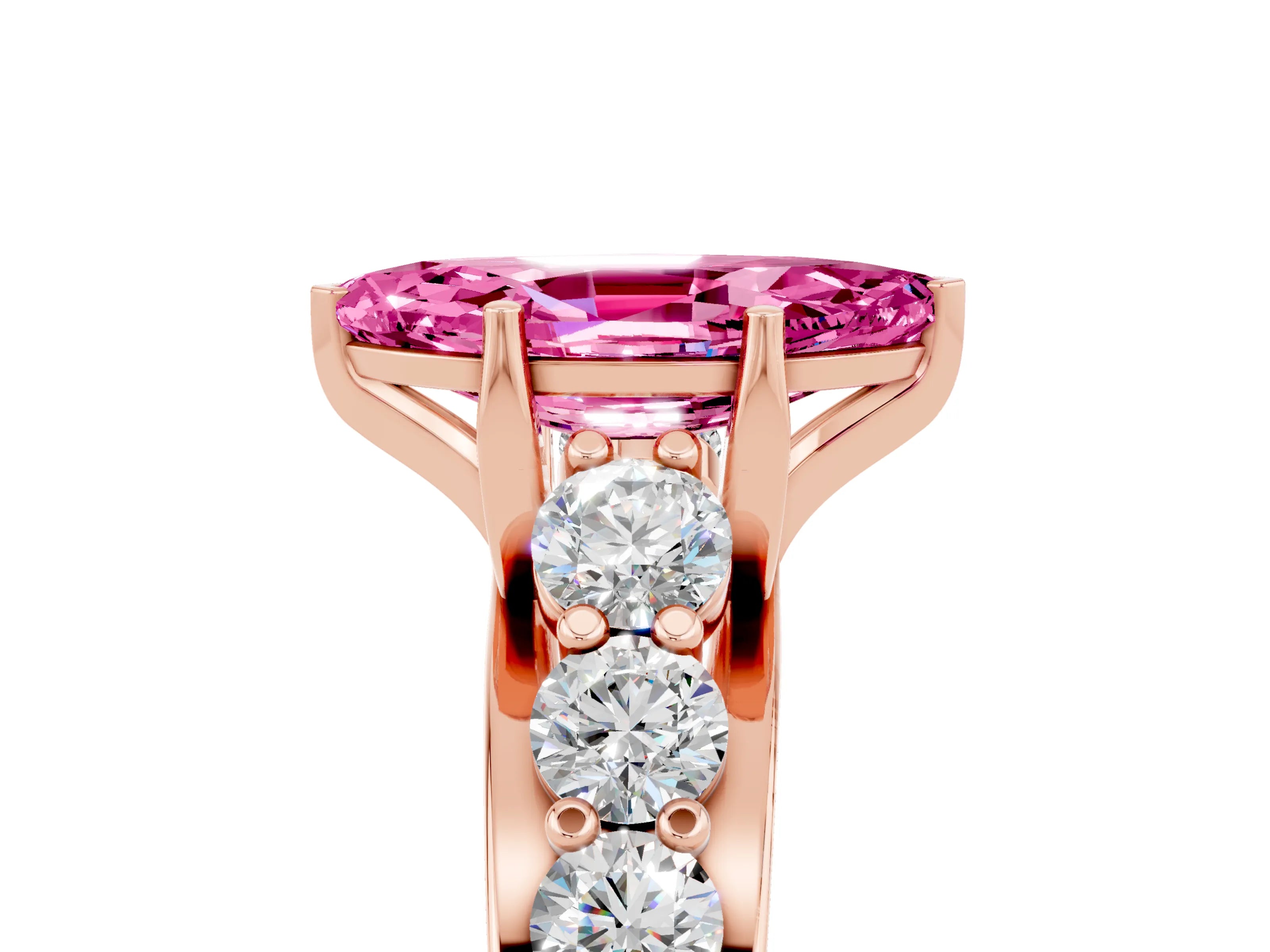 Rose gold Marquise Cut Pink Sapphire Engagement Ring with Pavé Band and Four-Prong Setting_5