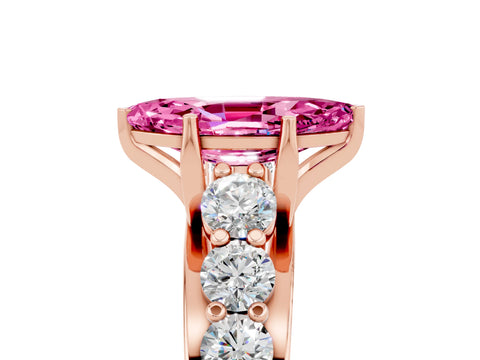 Rose gold Marquise Cut Pink Sapphire Engagement Ring with Pavé Band and Four-Prong Setting_5