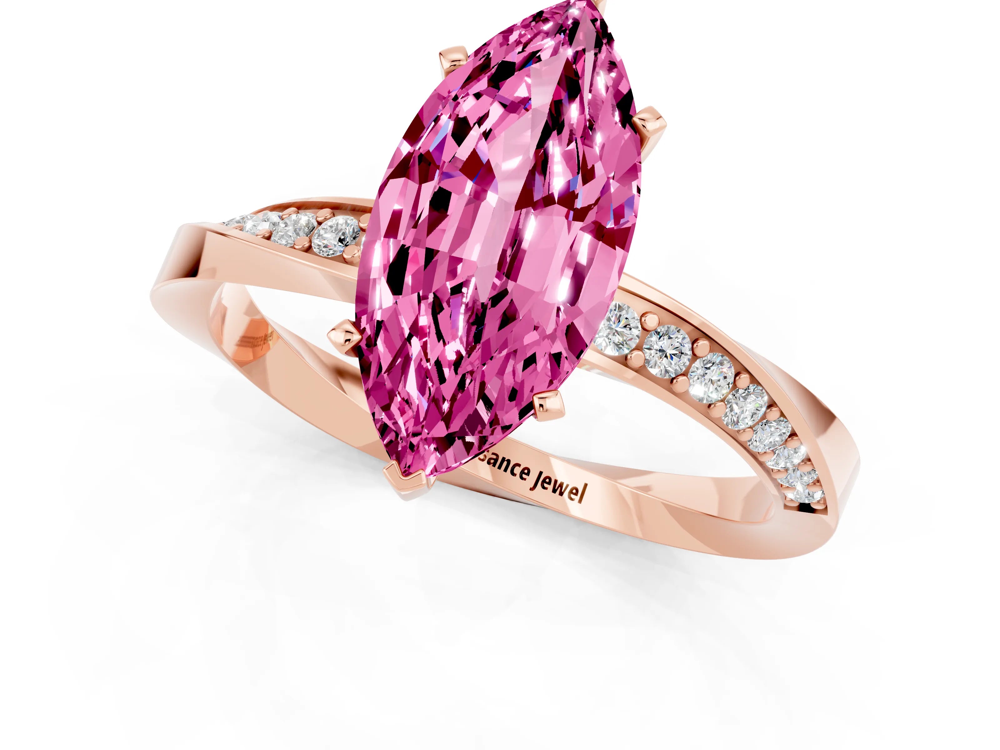 Rose gold Marquise Cut Pink Sapphire Engagement Ring with Side Stone Accents and Four-Prong Setting_52