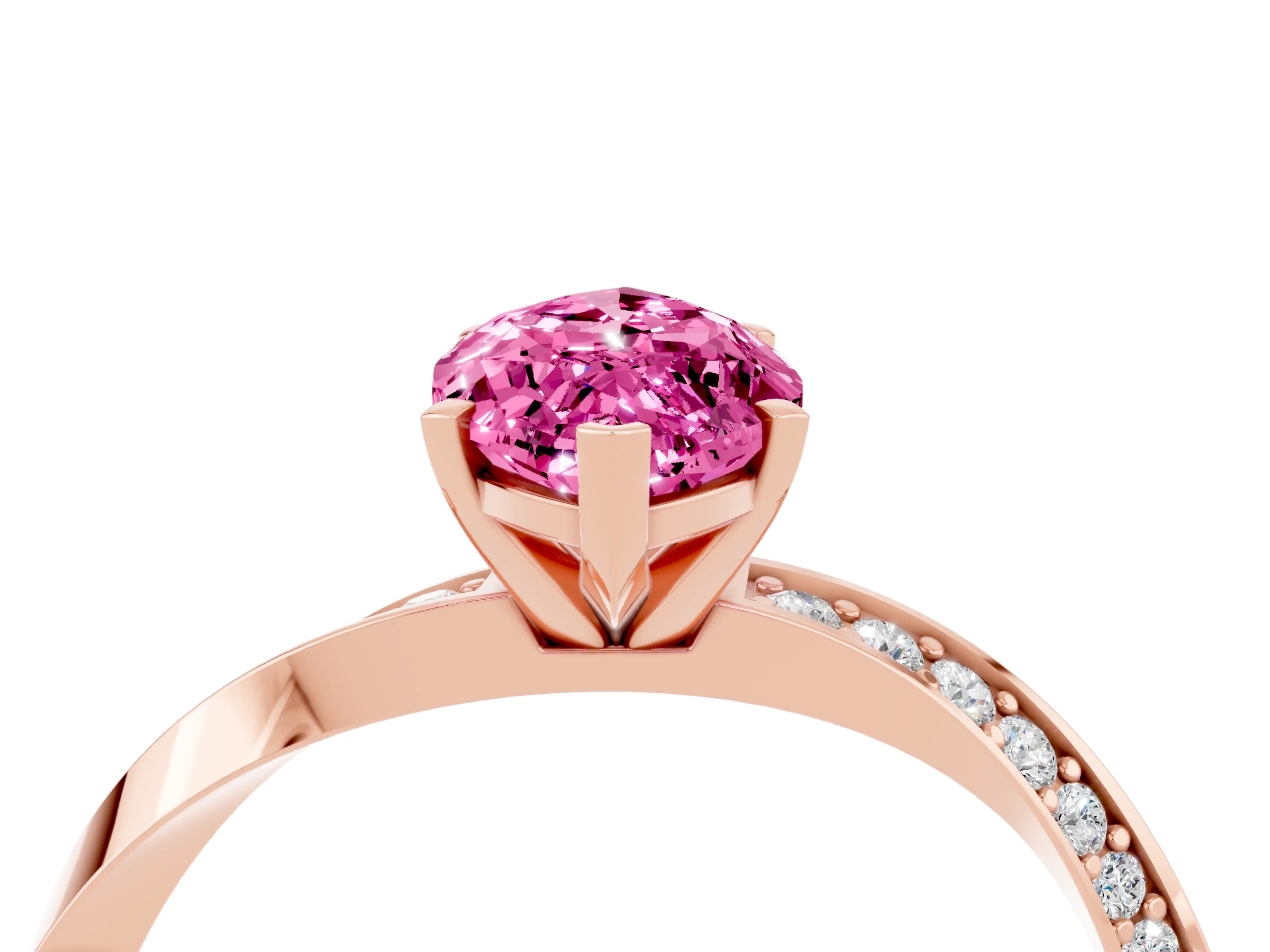 Rose gold Marquise Cut Pink Sapphire Engagement Ring with Side Stone Accents and Four-Prong Setting_55