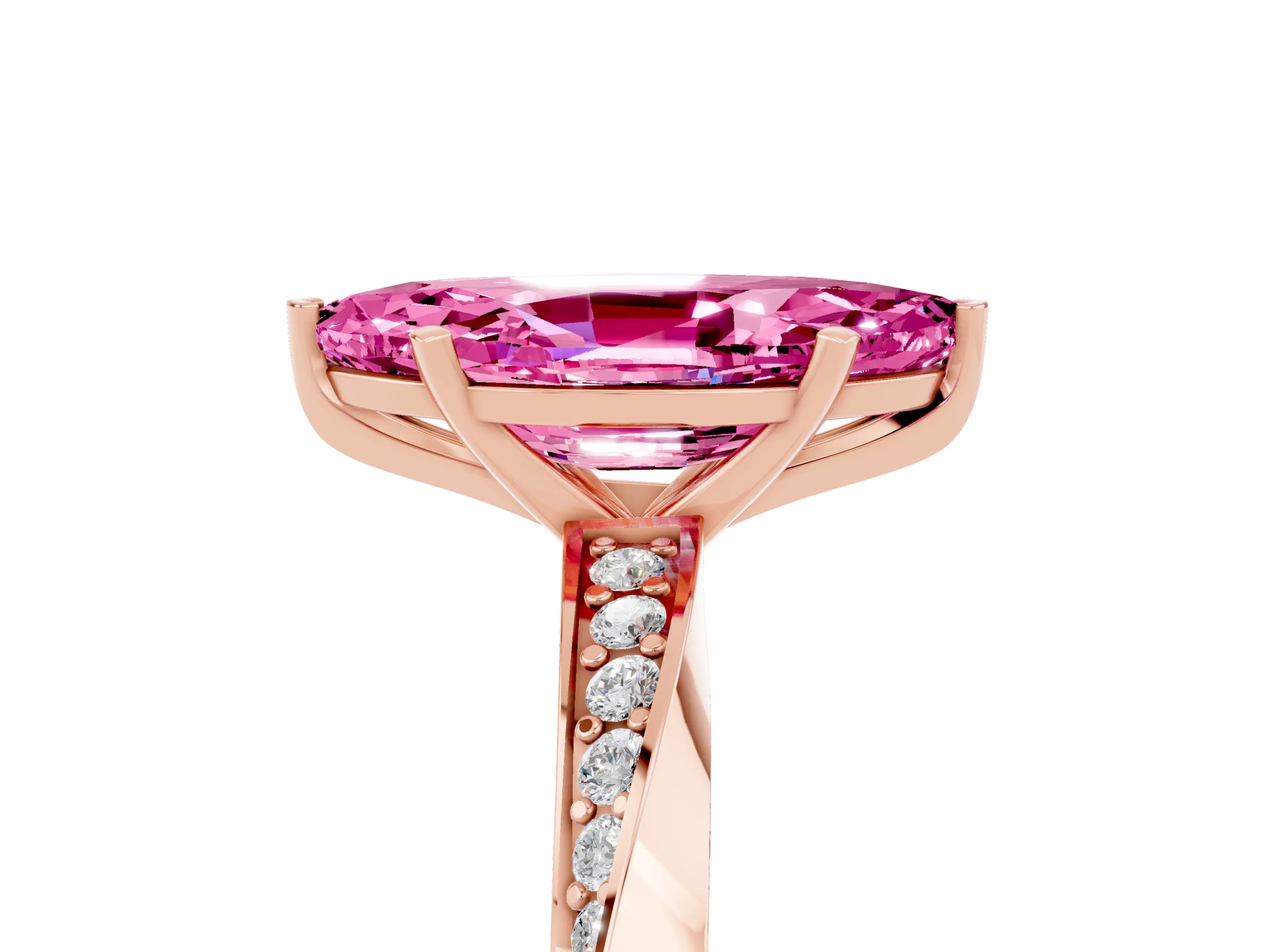Rose gold Marquise Cut Pink Sapphire Engagement Ring with Side Stone Accents and Four-Prong Setting_56