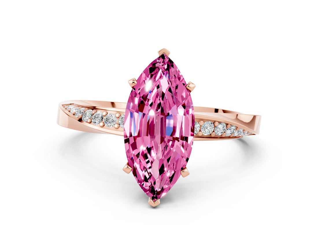 Rose gold Marquise Cut Pink Sapphire Engagement Ring with Side Stone Accents and Four-Prong Setting_60