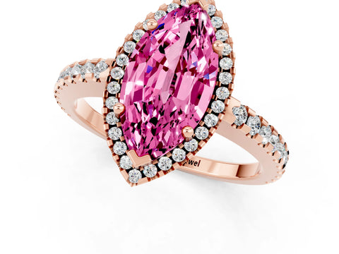 Rose gold Marquise Cut Pink Sapphire Halo Engagement Ring with Pavé Band and Prong Setting_13
