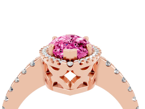 Rose gold Marquise Cut Pink Sapphire Halo Engagement Ring with Pavé Band and Prong Setting_16