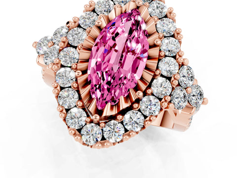 Rose gold Marquise Cut Pink Sapphire Halo Ring with Pavé Band and Four-Prong Setting_13