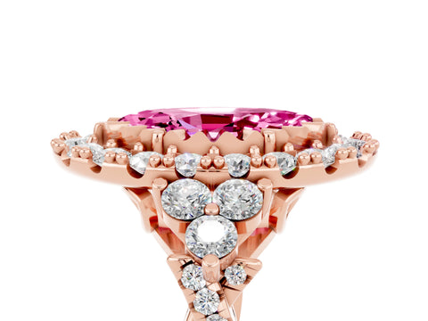 Rose gold Marquise Cut Pink Sapphire Halo Ring with Pavé Band and Four-Prong Setting_17