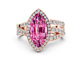Rose gold Marquise Cut Pink Sapphire Halo Ring with Round Split Shank and Prong Setting_61