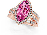 Rose gold Marquise Cut Pink Sapphire Halo Ring with Round Split Shank and Prong Setting_62