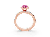 Rose gold Marquise Cut Pink Sapphire Halo Ring with Round Split Shank and Prong Setting_64