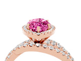 Rose gold Marquise Cut Pink Sapphire Halo Ring with Round Split Shank and Prong Setting_65