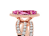 Rose gold Marquise Cut Pink Sapphire Halo Ring with Round Split Shank and Prong Setting_66