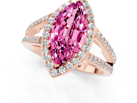 Rose gold Marquise Cut Pink Sapphire Halo Ring with Split Shank U-Prong Band and Four-Prong Setting_1