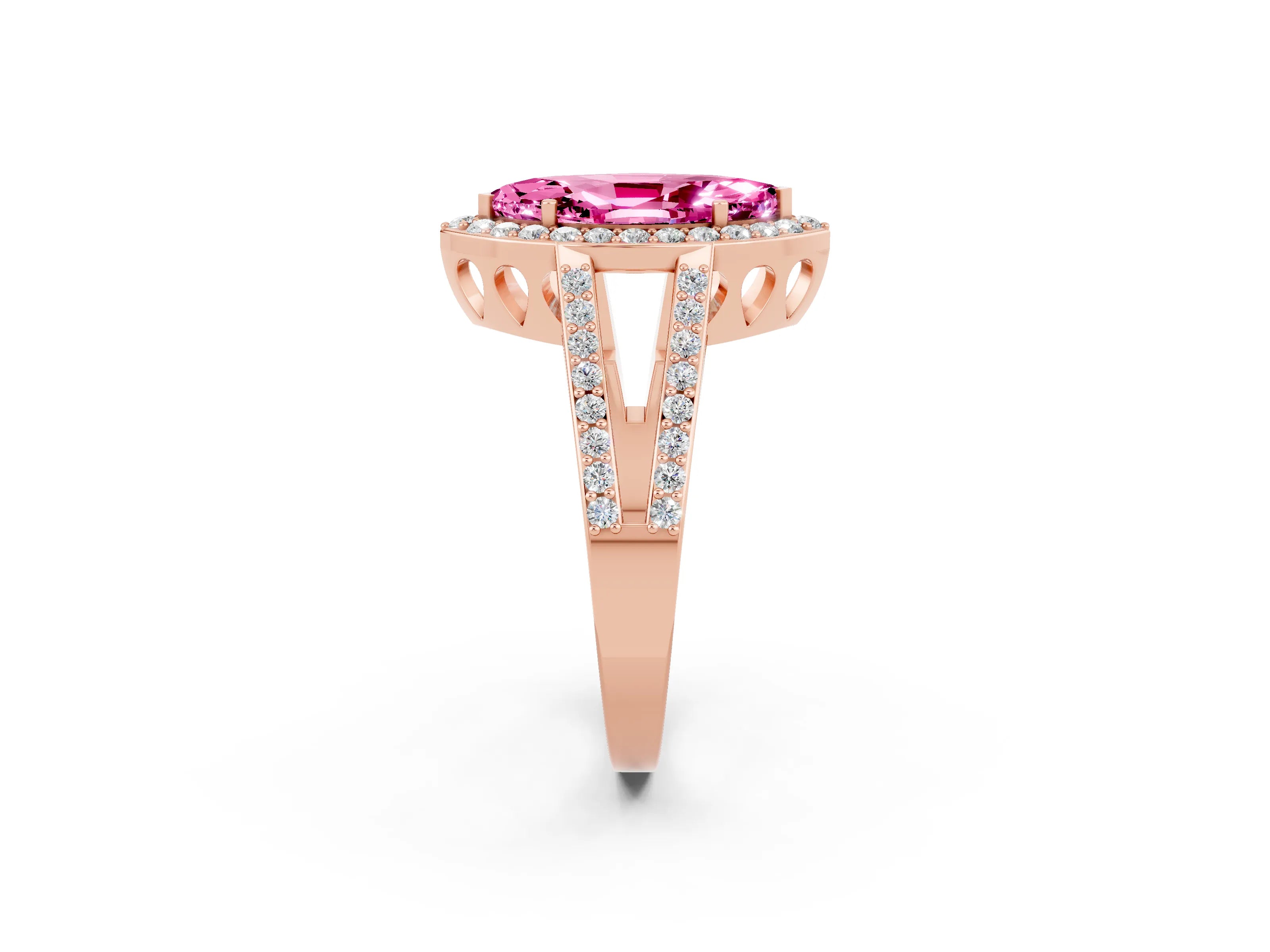 Rose gold Marquise Cut Pink Sapphire Halo Ring with Split Shank U-Prong Band and Four-Prong Setting_2