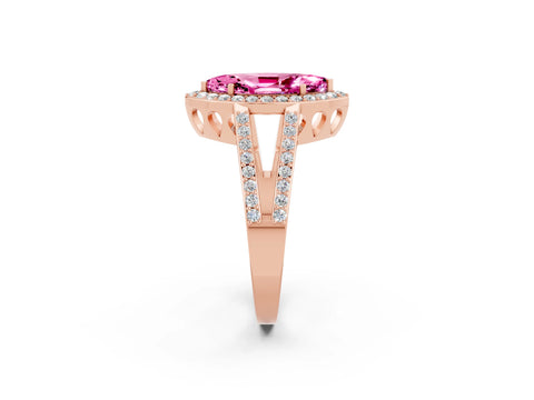 Rose gold Marquise Cut Pink Sapphire Halo Ring with Split Shank U-Prong Band and Four-Prong Setting_2