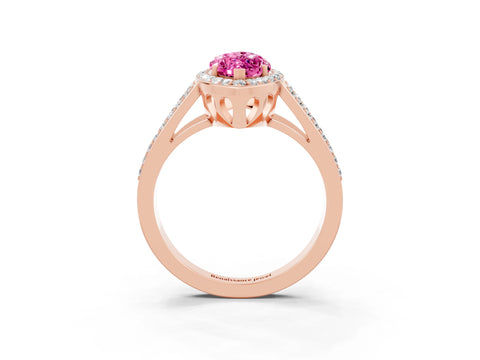Rose gold Marquise Cut Pink Sapphire Halo Ring with Split Shank U-Prong Band and Four-Prong Setting_3