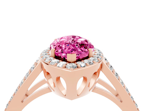 Rose gold Marquise Cut Pink Sapphire Halo Ring with Split Shank U-Prong Band and Four-Prong Setting_4