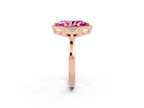 Rose gold Marquise Cut Pink Sapphire Halo Ring with Tapered Band and Four-Prong Setting_2