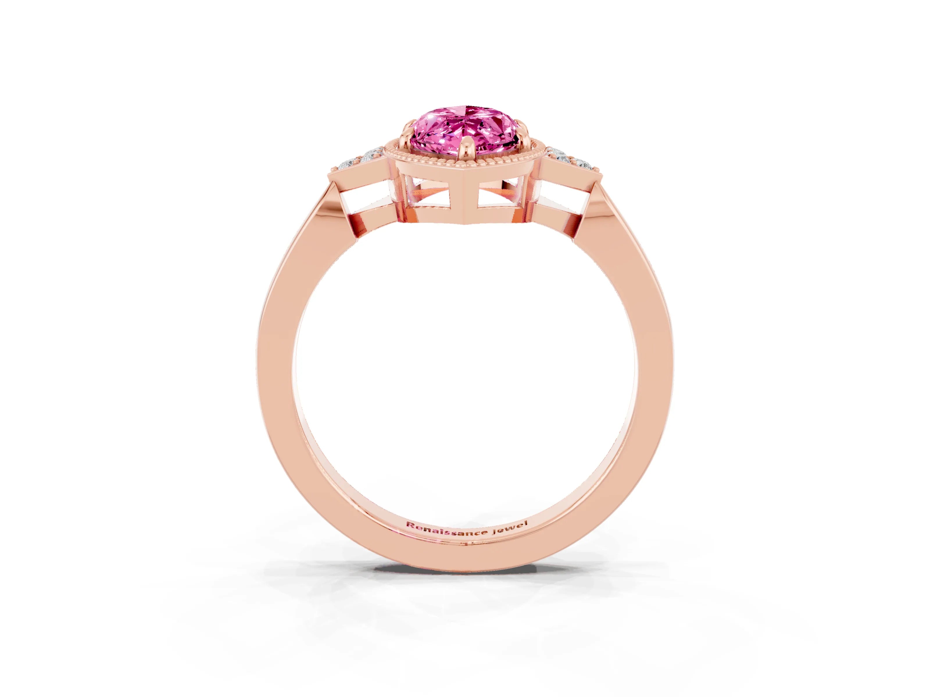 Rose gold Marquise Cut Pink Sapphire Halo Ring with Tapered Band and Four-Prong Setting_3