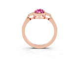 Rose gold Marquise Cut Pink Sapphire Halo Ring with Tapered Band and Four-Prong Setting_3